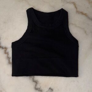 ALO Yoga Black Racerback Crop Top with Subtle Logo